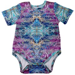 Magenta On Cobalt Arabesque Baby Short Sleeve Bodysuit by kaleidomarblingart