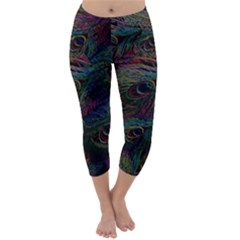 Peacock Feather Paradise Capri Winter Leggings  by Cendanart