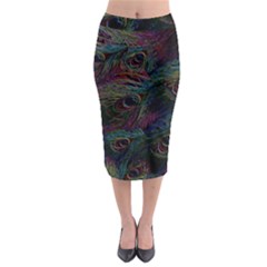 Peacock Feather Paradise Midi Pencil Skirt by Cendanart