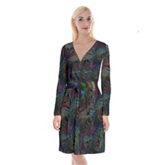 Star Galaxy Chrismas Xmas Ugly Long Sleeve Velvet Front Wrap Dress by Cendanart