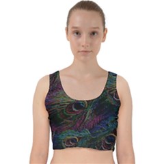 Peacock Feather Paradise Velvet Racer Back Crop Top by Cendanart