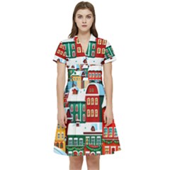 Christmas Background Design House Short Sleeve Waist Detail Dress by Proyonanggan