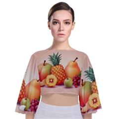 Fruit Pattern Apple Abstract Food Tie Back Butterfly Sleeve Chiffon Top