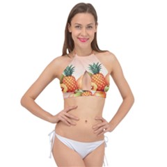 Fruit Pattern Apple Abstract Food Cross Front Halter Bikini Top by Proyonanggan