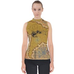 Vintage Map Of The World Continent Mock Neck Shell Top