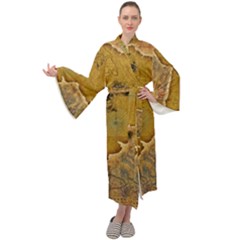 Vintage Map Of The World Continent Maxi Velvet Kimono by Proyonanggan