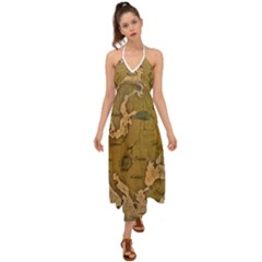 Map Geography Travel Global Halter Tie Back Dress  by Proyonanggan