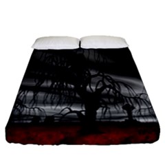 Grave Yard Dark Fantasy Trees Fitted Sheet (queen Size) by Cemarart