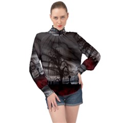 Grave Yard Dark Fantasy Trees High Neck Long Sleeve Chiffon Top by Cemarart