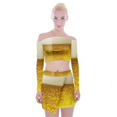 Light Beer Texture Foam Drink In A Glass Off Shoulder Top With Mini Skirt Set by Cemarart