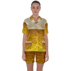 Light Beer Texture Foam Drink In A Glass Satin Short Sleeve Pajamas Set