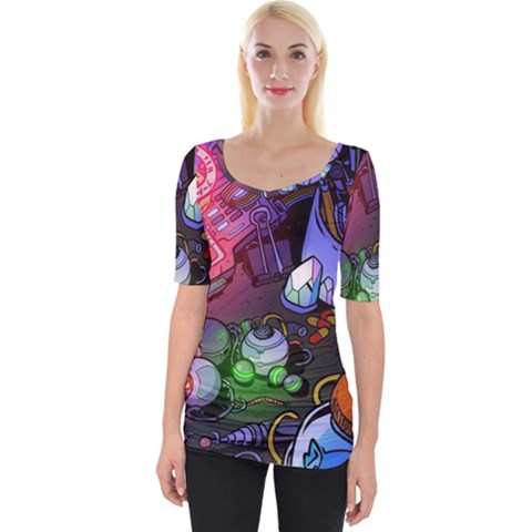 Graffiti Corazones Kingdom Saga Super Wide Neckline T-shirt by Cemarart