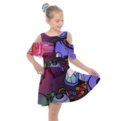 Graffiti Corazones Kingdom Saga Super Kids  Shoulder Cutout Chiffon Dress by Cemarart