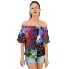 Graffiti Corazones Kingdom Saga Super Off Shoulder Short Sleeve Top by Cemarart