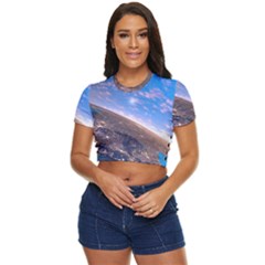 Earth Blue Galaxy Sky Space Side Button Cropped T-shirt by Cemarart