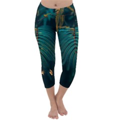 Dark Green Leaves Leaf Capri Winter Leggings 