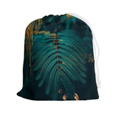 Dark Green Leaves Leaf Drawstring Pouch (2xl)