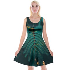 Dark Green Leaves Leaf Reversible Velvet Sleeveless Dress