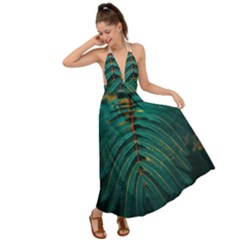 Dark Green Leaves Leaf Backless Maxi Beach Dress