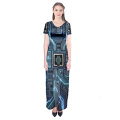 Circuit Board Motherboard Short Sleeve Maxi Dress