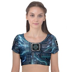 Circuit Board Motherboard Velvet Short Sleeve Crop Top 