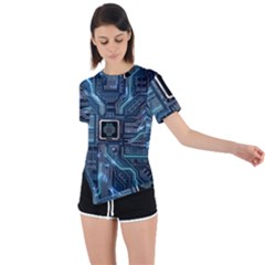 Circuit Board Motherboard Asymmetrical Short Sleeve Sports T-shirt by Cemarart