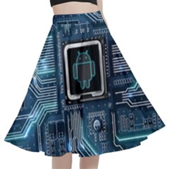 Circuit Board Motherboard A-line Full Circle Midi Skirt With Pocket by Cemarart