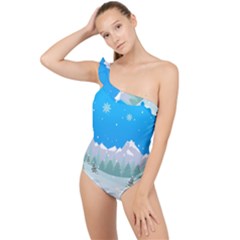 Snowman Orest Snowflakes Frilly One Shoulder Swimsuit