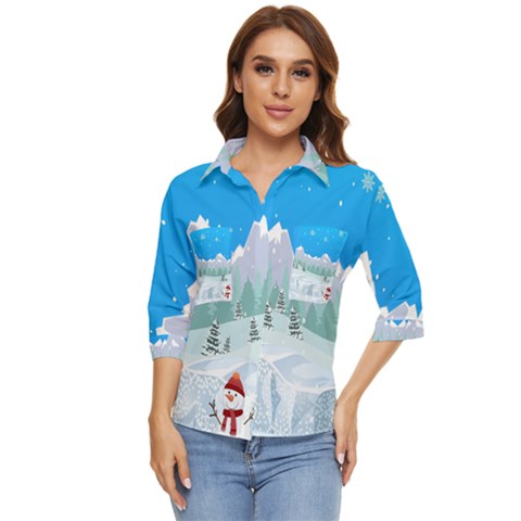 Snowman Orest Snowflakes Women s Quarter Sleeve Pocket Shirt by Hannah976