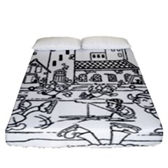 Colouring Page Winter City Skating Fitted Sheet (queen Size) by Hannah976