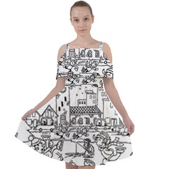 Colouring Page Winter City Skating Cut Out Shoulders Chiffon Dress