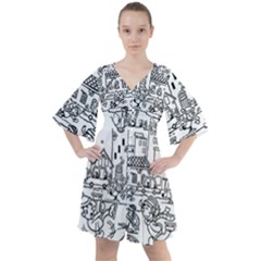 Colouring Page Winter City Skating Boho Button Up Dress