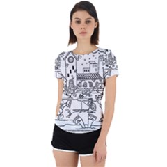 Colouring Page Winter City Skating Back Cut Out Sport T-shirt