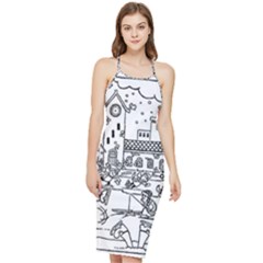 Colouring Page Winter City Skating Bodycon Cross Back Summer Dress