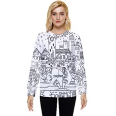 Colouring Page Winter City Skating Hidden Pocket Sweatshirt by Hannah976