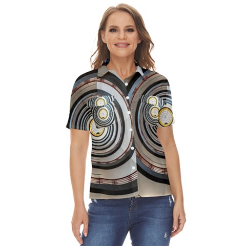 Spiral Staircase Stairs Stairwell Women s Short Sleeve Double Pocket Shirt by Hannah976
