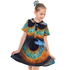 Eye Bird Feathers Vibrant Kids  Short Sleeve Shirt Dress by Hannah976