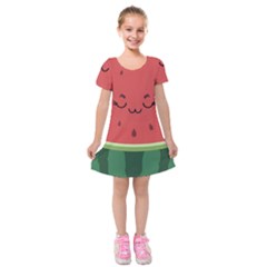 Watermelon Lock Love Kids  Short Sleeve Velvet Dress by Cemarart