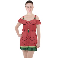 Watermelon Lock Love Ruffle Cut Out Chiffon Playsuit