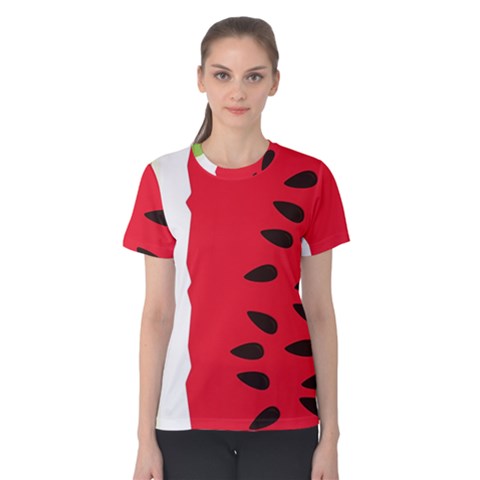 Watermelon Black Green Melon Red Women s Cotton T-shirt by Cemarart