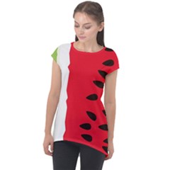 Watermelon Black Green Melon Red Cap Sleeve High Low Top