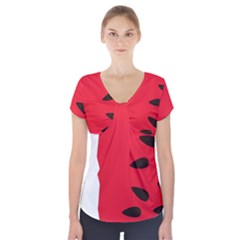 Watermelon Black Green Melon Red Short Sleeve Front Detail Top