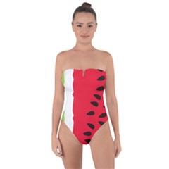 Watermelon Black Green Melon Red Tie Back One Piece Swimsuit by Cemarart