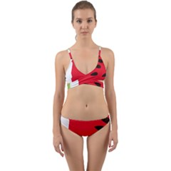 Watermelon Black Green Melon Red Wrap Around Bikini Set