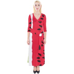 Watermelon Black Green Melon Red Quarter Sleeve Wrap Maxi Dress