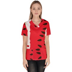 Watermelon Black Green Melon Red Women s V-Neck Scrub Top