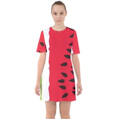 Watermelon Black Green Melon Red Sixties Short Sleeve Mini Dress