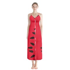 Watermelon Black Green Melon Red Button Up Chiffon Maxi Dress