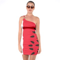 Watermelon Black Green Melon Red One Shoulder Ring Trim Bodycon Dress by Cemarart