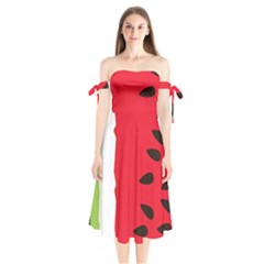 Watermelon Black Green Melon Red Shoulder Tie Bardot Midi Dress